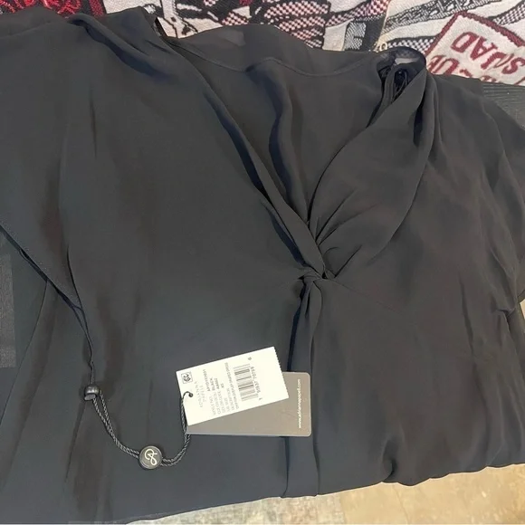 Adrianna Papell Womens XS Black Flutter Sleeve Chiffon Dress High Low Hemline - Picture 9 of 14